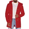 Fashion Men Coats Casual Long Top Cotton Double Breasted Trench Warm Coat Hooded Spring Autumn Overcoat Red Blue Long Coat S-3XL 240116