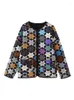 Frauen Trenchcoats YENKYE Frauen Vintage Geometrische Patchwork Druck Steppmantel Langarm Weibliche Lose Jacke Herbst Winter Retro