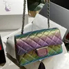 디자이너 여성 멀티 컬러 그라디언트 숄더백 클래식 플랩 시에 하드웨어 퀼트 가죽 마텔라스 체인 20cm 세련된 크로스 바디 핸드백 지갑