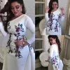 Arabic Dubai Mermaid Evening Dress Long Sleeves One Shoulder Appliques Plus Size White Formal Prom Special Event Party Gowns209g