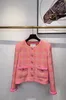 early spring pink orange plaid round neck loose tweed jacket long sleeved woman 240116