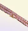 One Row Pink Zircon Tennis Chain Women Girl Pink Diamond Necklace Fashion Hip Hop Jewelry For Gift5344846