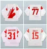 Custom 1976 Gerry Cheevers 31 Kanada Cup Hockey Jersey 15 Michel Goulet 1987 Paul Coffey 77 koszulki zszyte białe nazwę Num4898470