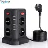 Power Cable Plug Vertical Power Strip Circuit Surge Protection EU Plug Electrical USB Socket Tower 8 Way de Switch Outlets 2M Extension Cord YQ240117