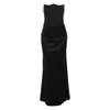 Casual Kleider 2024 Sexy Liebsten Weg Schulter Bodycon Maxi Kleid Frauen Mode Plissee Satin Patchwork Lange Roben Weibliche Elegante Party