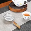 Infusore per tè cinese vintage in acciaio inossidabile a doppia maglia colino da tè a foglie sciolte filtro per tè manico in ceramica accessori per il tè 240117