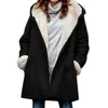 Vestes Femmes Manteaux en peluche Femmes Polaire Manteau à capuche Casual Boutons Veste Fuzzy Couleur Solide Grande Taille Lâche Long Voyage Pardessus