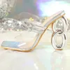 Slippers 2024 Summer Fashion PVC Transparent Open Toe Women For Female Silver Street Style Fretwork High Heels Party Dress Shoes