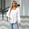 Blouses pour femmes mode femme chemisier chemises pour femmes automne à manches longues col carré blanc femme haut en mousseline de soie vêtements