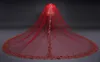 Red Soft Tulle Bridal Veils Lace Appliques Sequins One Layer Cathedral Wedding Veil With Combs Custom Length Veils For Brides7227492