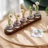 Vases Plant Terrarium Propagation Station Glass Planter Bulb Vase With Wooden Tray Modern Bud Vases For Living Room Office Desktop YQ240117