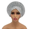 Vêtements ethniques Déjà fait Chapeau africain Auto Gele Headtie Nigeria Mariage Femme Head Wraps Lady Headpiece Sequin Turban Cap pour les femmes