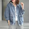 Women's Leather Faux Leather 2023 Spring Autumn New Fashion Womens Denim Jacket Hooded Long Sleeve Top Jeans Coat Loose Button OuterwearCasual Clothes YQ240116