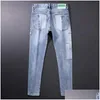 Men'S Jeans Mens Jeans Street Style Fashion Men Retro Light Blue Elastic Slim Fit Ripped Es Designer Hip Hop Denim Pants Hombremens D Dhwmu