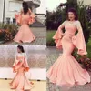 Bell-Sleeve Prom Dresses Mermaid Flare Sleeve 3D Lace Flowers aftonklänningar Trumpet Cocktail Party Ball Red Carpet Dress Formal Go291w