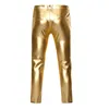 Motorfiets PU Lederen Broek Mannen Merk Skinny Glanzend Goud Gecoat Metallic Broek Broek Nachtclub Podium Voer Broek voor Zangers 240117