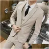 Мужские костюмы Пиджаки Куртка Брюки Жилет Мужчины 3 шт. Slim Fit Повседневный смокинг / Мужские костюмы Комплект Свадебное платье жениха Деловые пиджаки Dhh47