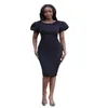 Etniska kläder 2024 Eleganta afrikanska klänningar för kvinnor Autumn Short Sleeve O-Neck Black Party Evening Bodycon Dress