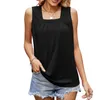 Women's Tanks Women Solid Color Pleated Square Neck Loose T-shirt