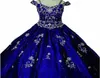 Billiga nya Royal Blue Ball -klänningar Girls Pageant Dresses Off Shoulder Crystal Beading Princess Tulle Puffy Kids Flower Girls Birthday 8387273