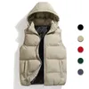 男性ファッション秋の冬綿ウエストコートノースリーブベストジャケットコート暖かい取り外し可能なハットアウトウェアベスト240116