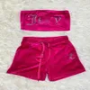 Women's Two Piece Pants Jui-cys Velvet Sexy with Drill Fashion Tube Crop Top Casual Drawstring Shorts Set Loose Summer Clothes