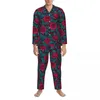 Vêtements de nuit pour hommes Roses rouges imprimé pyjama ensemble automne vintage floral doux maison unisexe 2 pièces décontracté surdimensionné personnalisé vêtements de nuit idée cadeau