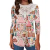 Magliette da donna Maglione natalizio per donna T-shirt a maniche lunghe Top con stampa albero 3d Abbigliamento Ragazza Felpa oversize da donna Kawaii