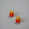 Dangle Earrings Korean Festive Year Christmas Retro Red Candy Glass Crystal Gift Box Simple For Girls