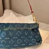 Printed Denim Luxury Underarm Women Designer Bag Quilted Trend Tote Gold Metal Hardware Adjustable Leather Strap Portable Shoulder Handbag Large Capacity 27x12cm