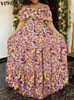 Plus Größe 5XL VONDA Bohemian Floral Bedrucktes Maxi Langes Kleid 2023 Sommer Frauen Casual Lose Rüschen Strand Kurzarm Party robe 240116