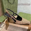 Slingback Yüksek Topuklu Slingback Gucciizm Ayakkabı Sandalet Loafers Kadın Pompası Orta Topuk Siyah Mesh Kristaller Köpüklü Baskı Ayakkabıları Kauçuk Deri Ayak Bilgi Kayışları