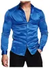 Camisa de vestir de satén de seda brillante y lujosa para hombre, camisa informal de manga larga con botones y músculos delgados, talla grande S-3XL 240117