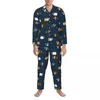 Vêtements de nuit pour hommes Lavande Cochon d'Inde Pyjamas Homme Animal Imprimer Romantique Chambre Printemps Deux Pièces Casual Lâche Surdimensionné Motif Ensemble