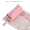 Eleganter tragbarer Schmuckaufbewahrungs-Rolltaschen-Organizer aus Pu-Leder für Reisen, rosa Halsketten, Ketten, Ohrringe, Uhrenarmbandhalter 240117