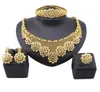 Luxo amarelo ouro cor flor cristal conjunto de jóias para mulheres colar pulseira brincos anel casamento nupcial jóias sets2660777
