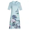 Robes de soirée Mode Chinois National Vêtements Femmes Été Robe courte Rétro Imprimé Améliorer Qipao Dame élégante Casual A-ligne