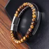 Charm Bracelets Jiayiqi Luxury Natural Stone Beads Bracelets Leather Combination Bracelet for Men Magnetic Clasp Tiger eye Bead Bangle Jewelry