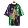 Jersey Sequins T-Shirt Dresses Women Luxury Paillette Hip Hop Jumper Dress Tops Free Ship