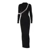Casual Dresses Party Slim Fit Dress Women Elegant Sheath Maxi With See-through Mesh Patchwork Split Long Sleeve For