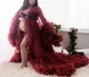 2021 Sexy Bourgogne Mariée Fluffy Tulle Robes Sur Mesure Maternité Tulle Robe De Chambre Pour Po Shoot Femmes Longue Sheer Tulle Dres5945910