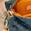 Printed Denim Luxury Underarm Women Designer Bag Quilted Trend Tote Gold Metal Hardware Adjustable Leather Strap Portable Shoulder Handbag Large Capacity 27x12cm