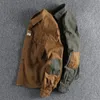 Manga remendo lavado grão tecido algodão manga longa camisa masculina ferramentas diárias retro tendência juventude casaco fino 240117