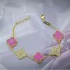 Designer Jewelry Cleef Van Four Leaf Clover Bracelet bangle vanly Clefly bracelet Live streaming of new Lucky Four Leaf Grass Bracelet Pink Rose Diamond Bracelet Fem