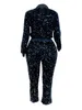 LW Большие размеры, комплекты из двух предметов, бархатный дизайн на молнии с блестками, верхнее пальто, комплект брюк, модный вечерний женский комплект 240117
