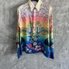 2024SS Shirts Spring Summer Men Pattern Printed Silk Long Sleeved Shirt