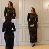 Petite robe noire longueur thé robes de soirée florales 3d avec manches longues yousef aljasmi dentelle arabe occasion robes de bal 246A