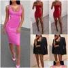 Basic & Casual Dresses Women Pencil Dress Summer Fashion Y Ladies Pu Leather Bandage Bodycon Strap Sleeveless Party Mini Black Pink R Dhet8