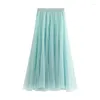 Jupes 2024 Mode Automne Hiver Vintage Tulle Jupe Plissée Femmes Élastique Taille Haute Maille Longue Maxi Femme Jupe Longue