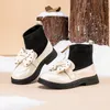 Cotton Children's Shoes for Girls and Velvet Leather Boots Winter Girl's Bow Leather Sock Boots